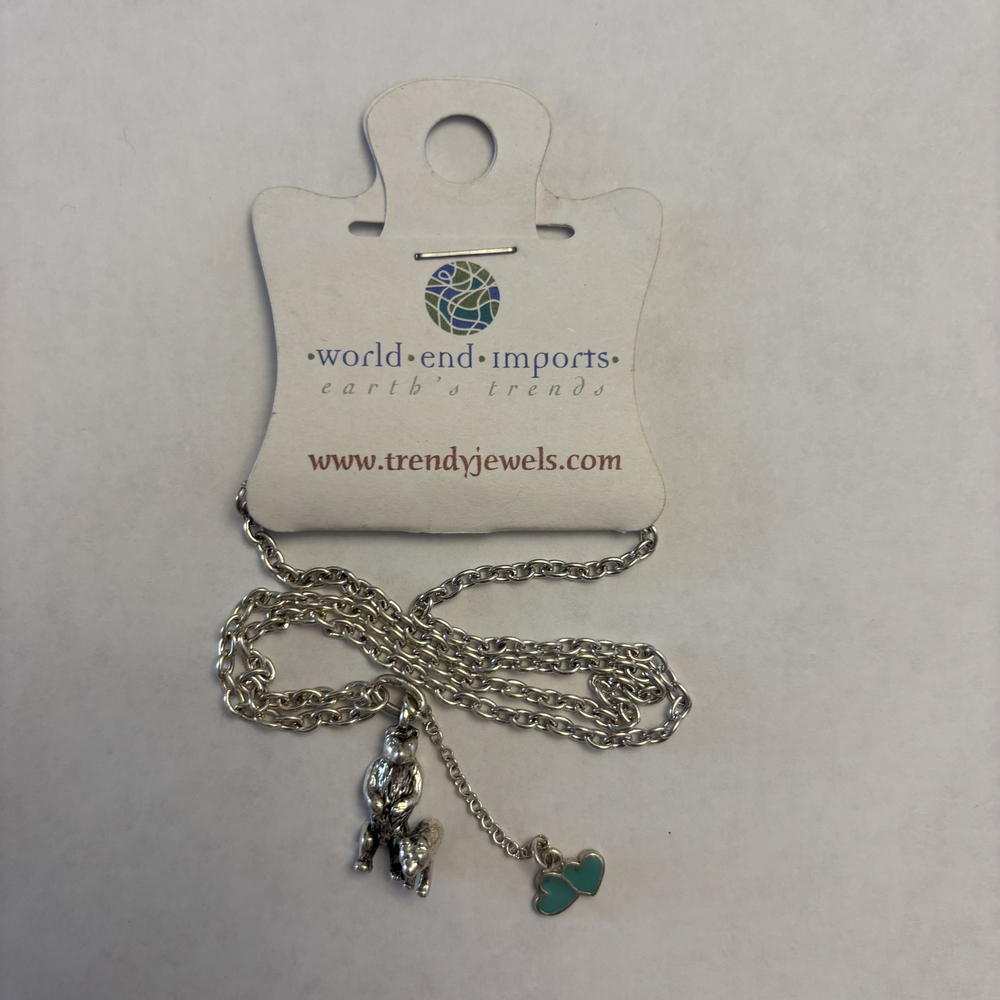 World End Imports Silver Tone Dog & Double Heart Charm Necklace NWT